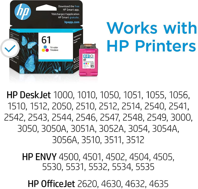  [AUSTRALIA] - Original HP 61 Tri-color Ink | Works with DeskJet 1000, 1010, 1050, 1510, 2050, 2510, 2540, 3000, 3050, 3510; ENVY 4500, 5530; OfficeJet 2620, 4630 Series | Eligible for Instant Ink | CH562WN