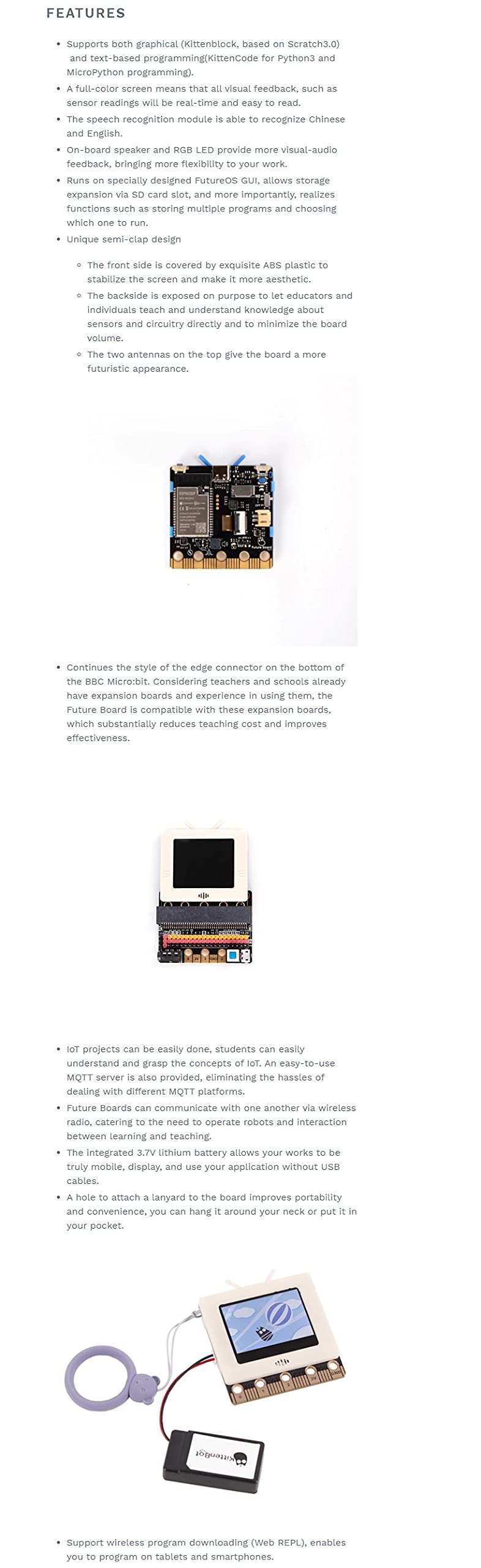  [AUSTRALIA] - KittenBot Future Board ESP32 AIOT Python Education Kit Based ESP32-WROVER-B Built-in WiFi and Bluetooth with Full-Color TFT Screen (Beige) Beige