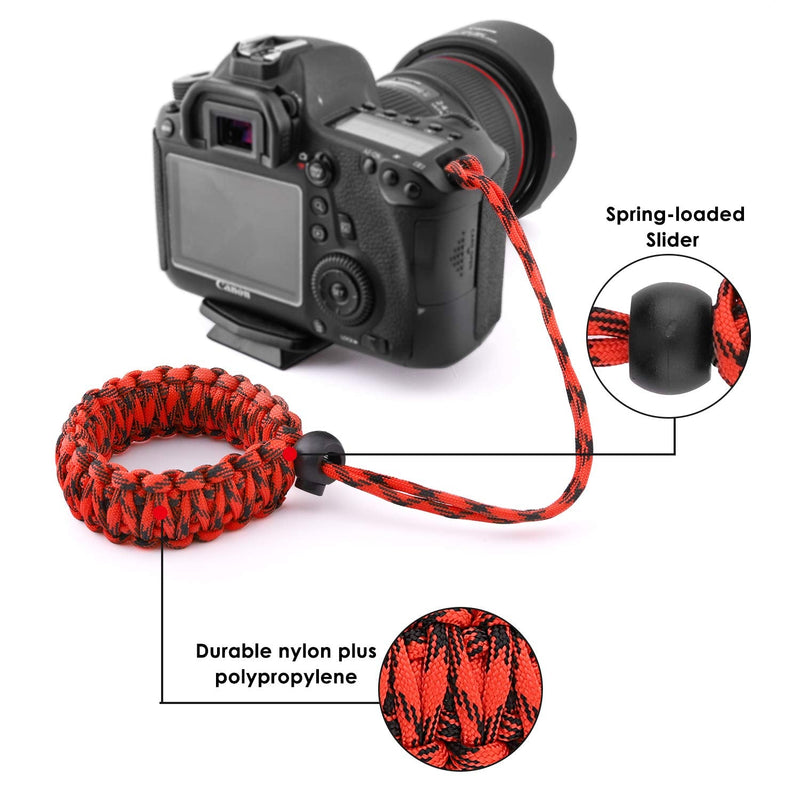  [AUSTRALIA] - MoKo Universal Paracord [2 Pack], Nylon Braided Adjustable Camera Hand Grip Strap for Video Camcorder, Binoculars and Nikon/Canon/Sony/Minolta/Panasonic/SLR/DSLR Digital Cameras, Black & Red/Black Black + Red/Black