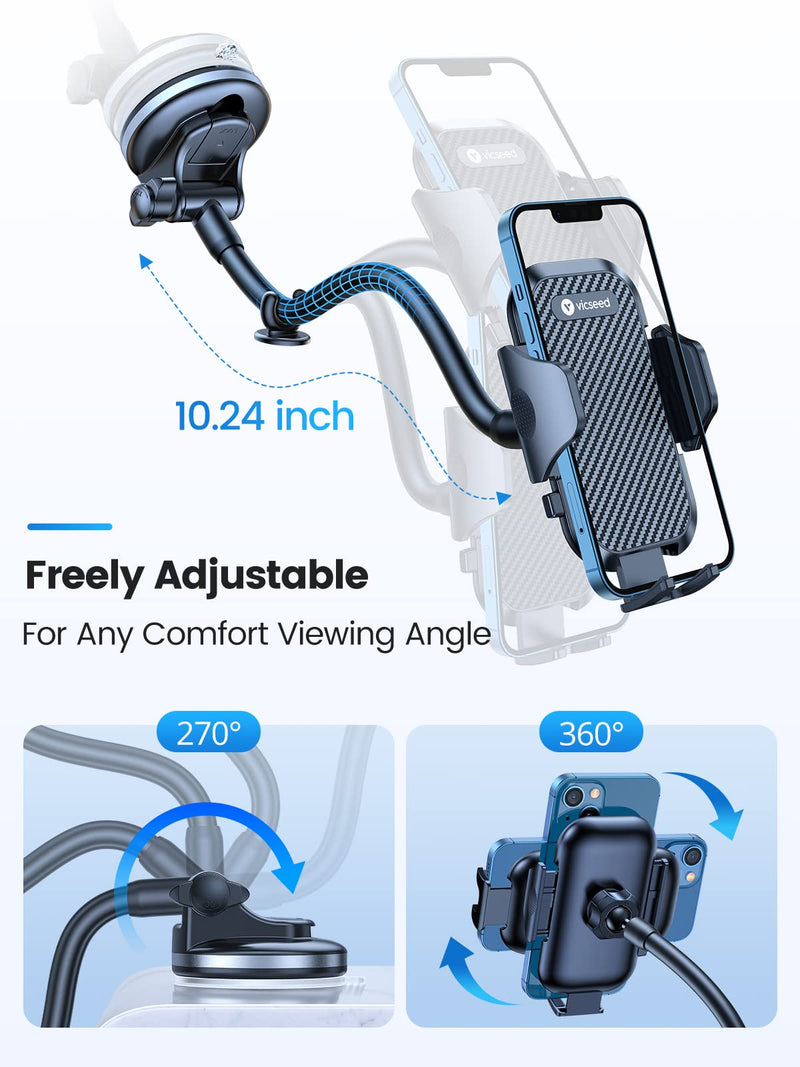  [AUSTRALIA] - VICSEED [All Cars Friendly] Phone Mount for Car [Flexible Durable Long Arm] Car Phone Holder Mount Windshield Dashboard Strong Suction Cell Phone Holder Car for iPhone 14 13 Pro Max All Mobile Phones