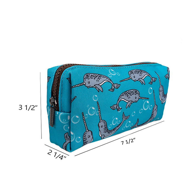 LParkin Cute Narwhal Canvas Pencil Case Pen Bag Pouch Stationary Case Gadget Makeup Cosmetic Bag Box Blue - LeoForward Australia