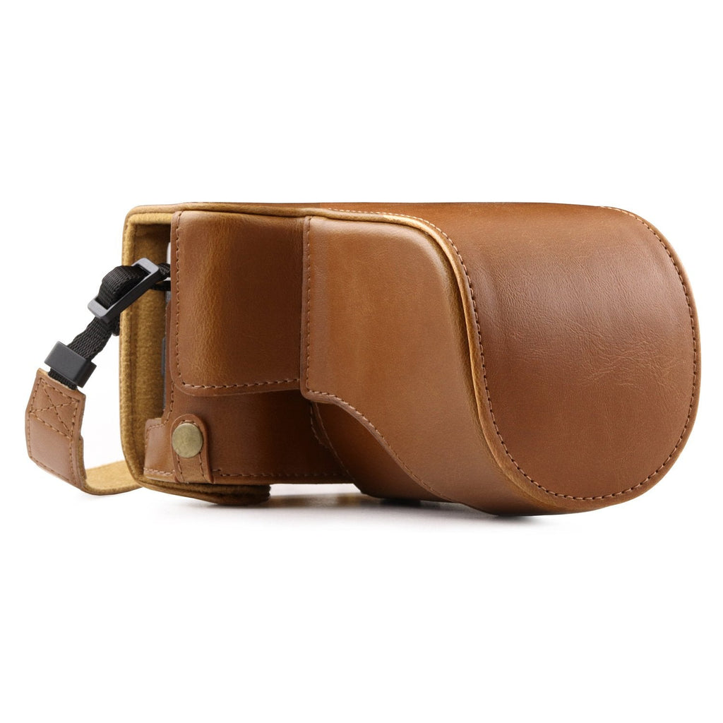  [AUSTRALIA] - MegaGear Ever Ready Leather Camera Case and Strap Compatible with Fujifilm X-A5, X-A3, X-A2, X-A1, X-M1 Light Brown