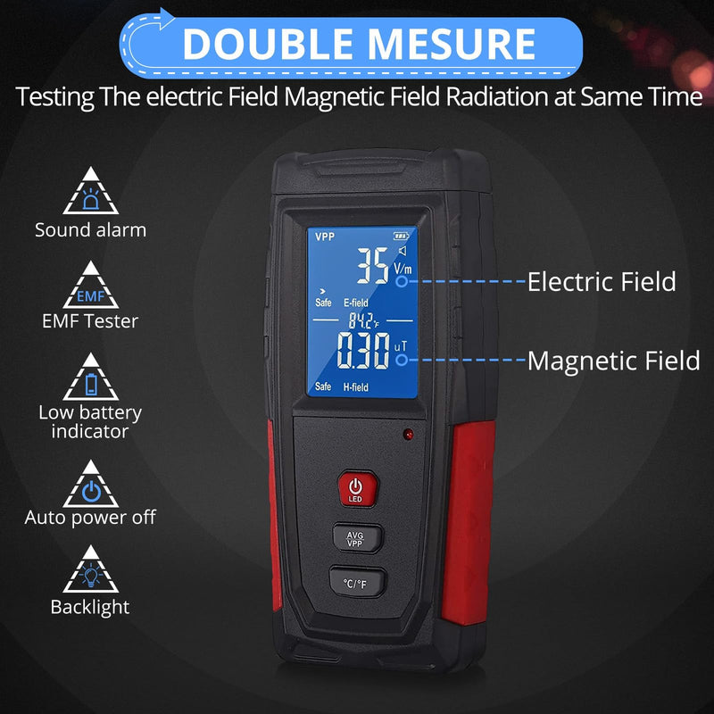 [AUSTRALIA] - CAMWAY EMF Meter EMF Meter, Mini Portable Electromagnetic Radiation Detector Digital Radiation Meter, Field Magnetic Field Dosimeter Detector with Sound, Light Alarm, and Radiation Assessment
