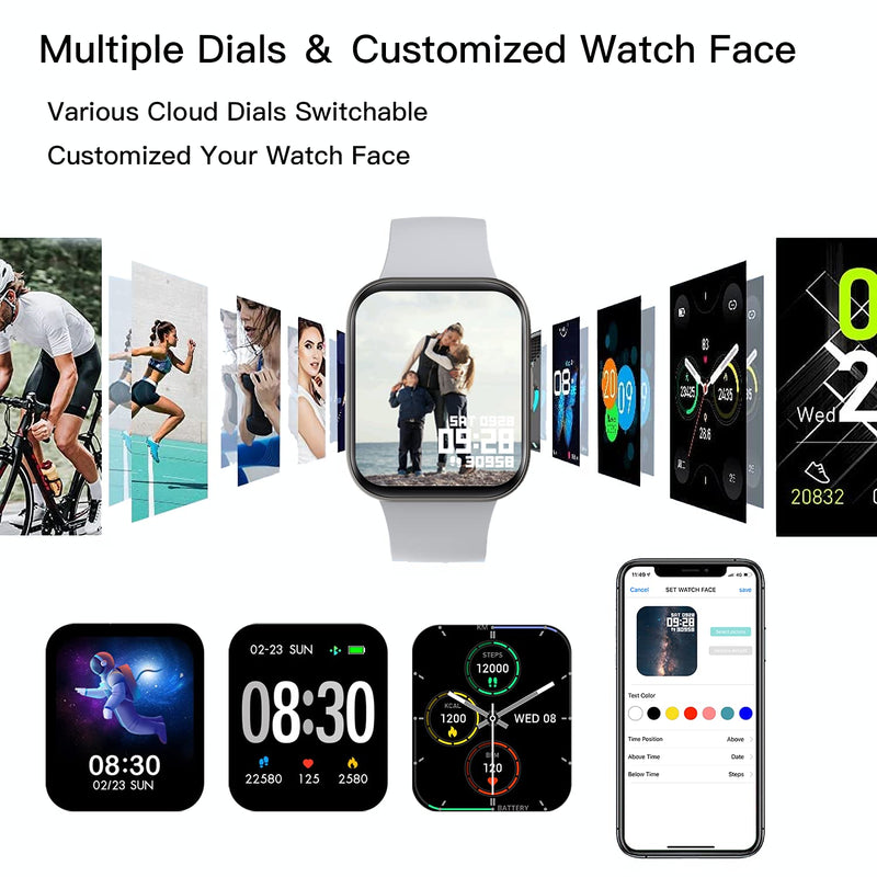 [AUSTRALIA] - Smart Watch, 1.69'' Smartwatch for Android Phones and iOS Phones Compatible with iPhone Samsung, IP68 Waterproof Fitness Tracker with Heart Rate and Sleep Monitor Smart Watches for Men Women Gray