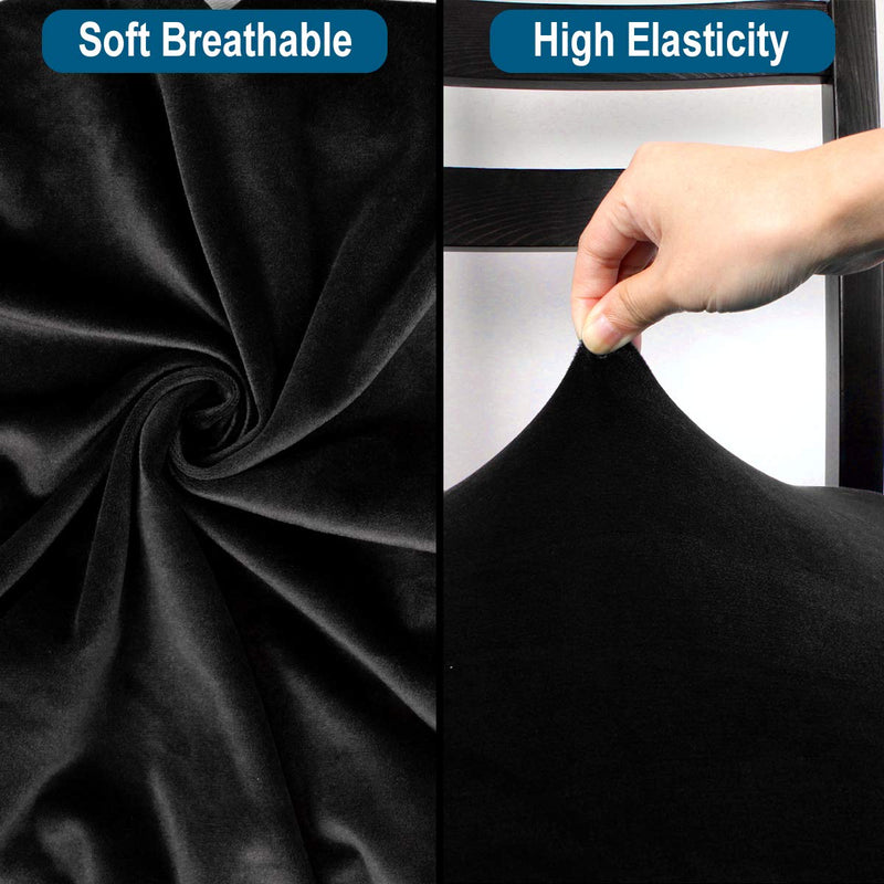  [AUSTRALIA] - NORTHERN BROTHERS Velvet Dining Room Chair Seat Covers Stretch Chair Covers for Dining Removable Washable Furniture Protector Slipcovers (Velvet Black, Set of 2) Velvet Black