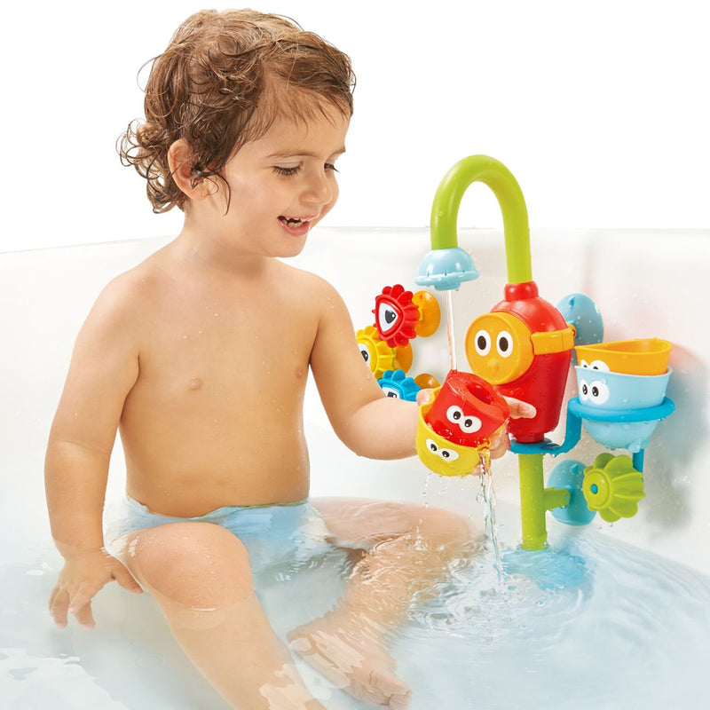 [AUSTRALIA] - Yookidoo Baby Bath Toy- Spin N Sort Spout Pro- 3 Stackable Cups, Automated Spout, and Spinning Suction Cup