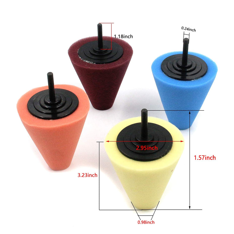  [AUSTRALIA] - Bitray 4 PCS Conical Sponge Buffing & Polishing Cone for Automotive Car Wheel Hub Care, Metal Polish Buffing Foam Pad Sponge Polishing Wheel Tool