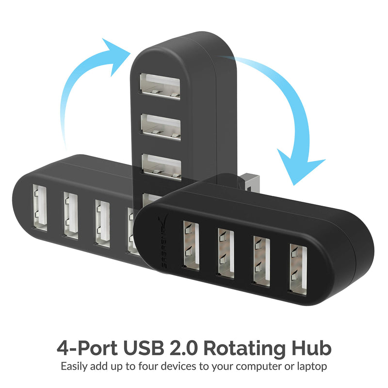  [AUSTRALIA] - Sabrent 4-Port USB 2.0 Hub [90°/180° Degree Rotatable] (HB-UMN4) Black