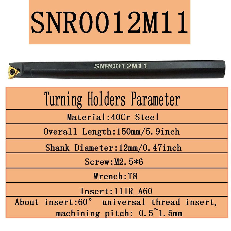  [AUSTRALIA] - SNR0012M11 + SNL0012M11 Internal and external tap, turning tool holder with 5 pieces 11IR A60 + 5 pieces 11ER A60 threading inserts.