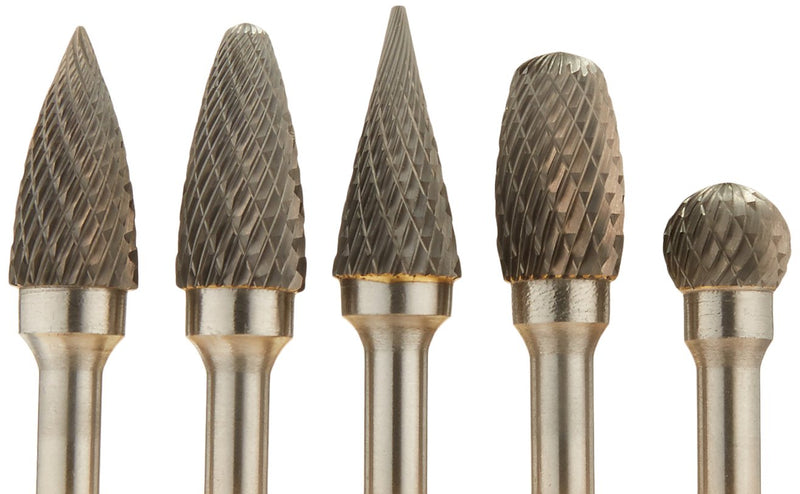 Kent 5 Assorted Carbide Rotary Burrs with 1/4" Shank and 1/2" Double Cut Heads - LeoForward Australia