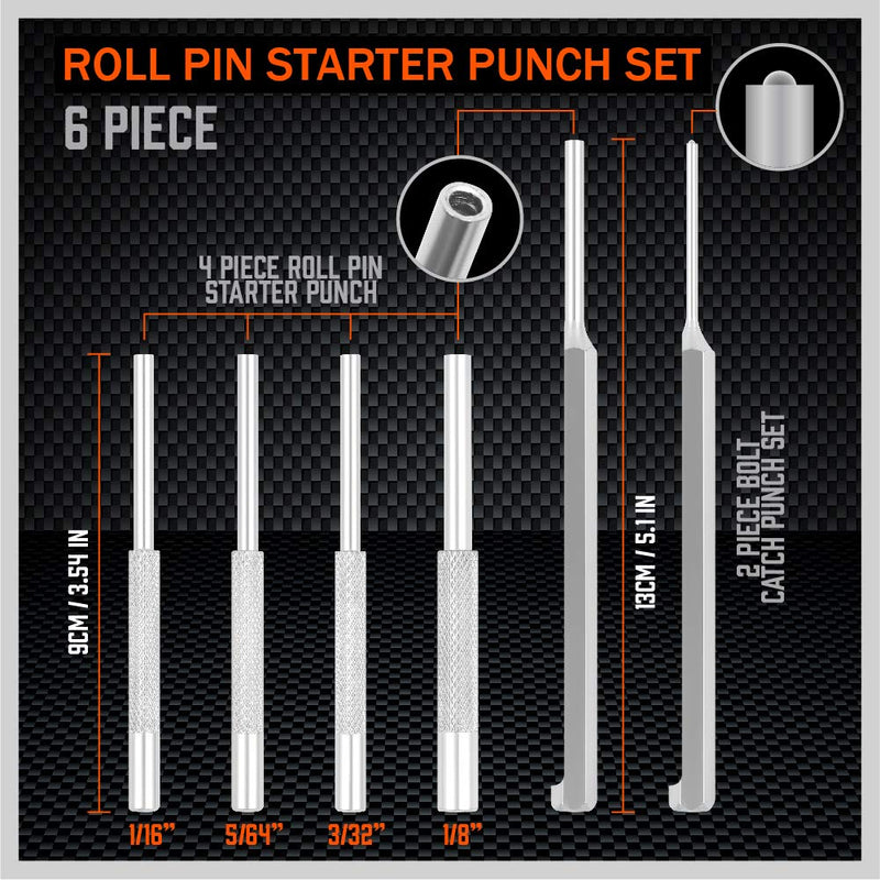  [AUSTRALIA] - SEDY 6-Pieces Roll Pin Starter Punch and Bolt Catch Install Punch Set, 1/16", 5/64", 3/32", 1/8"