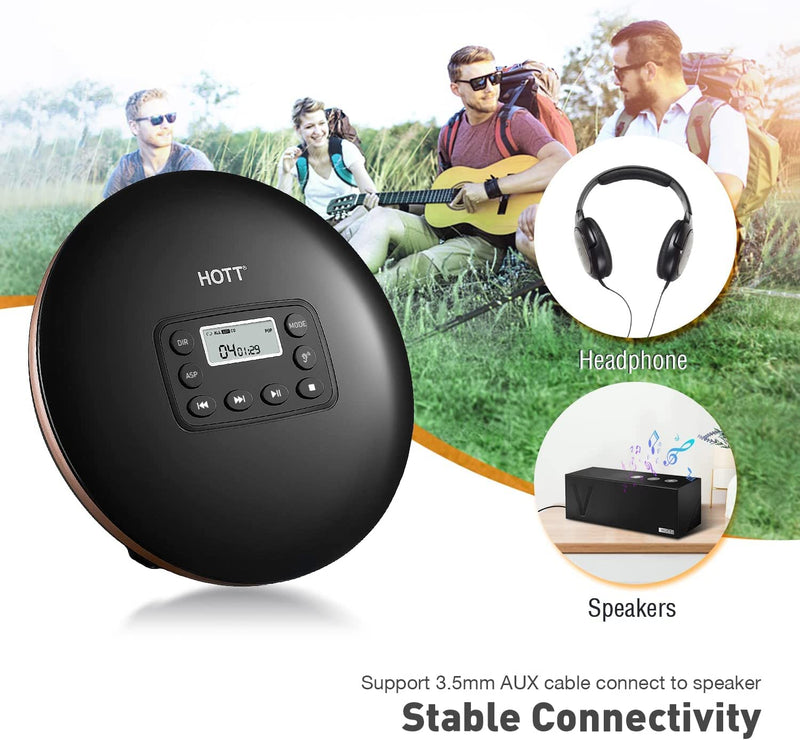  [AUSTRALIA] - Portable CD Player, CCHKFEI Rechargeable CD Player Portable Anti-Skip Shockproof Small Walkman Compact CD Music Player with Headphones and LCD Display for Car/Home/Travel CCHKFEI-CD Player-711-black