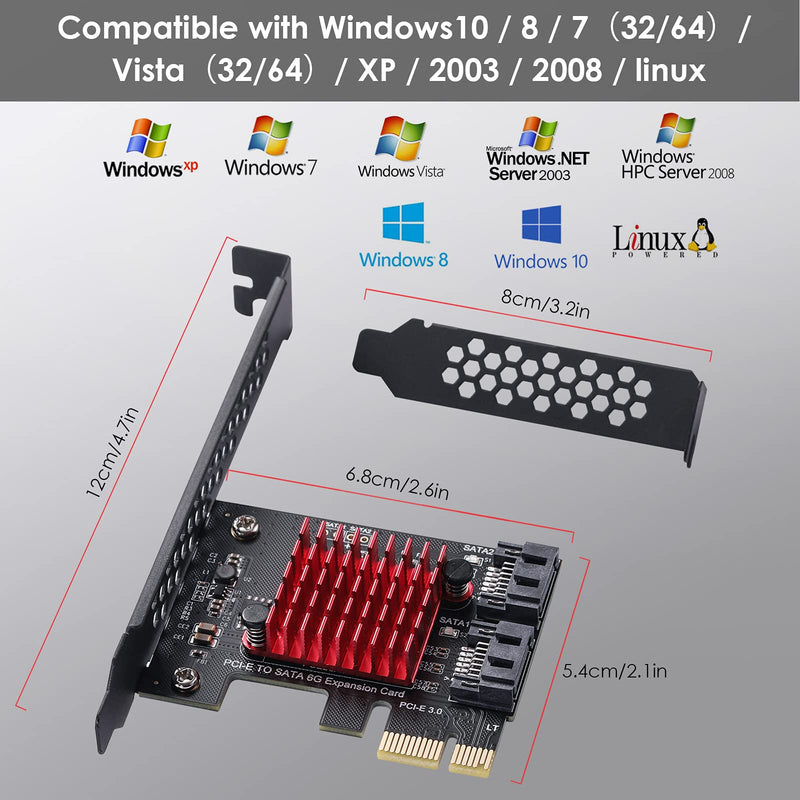  [AUSTRALIA] - MZHOU 2 SATA Expansion Card, PCI-E 3.0 GEN3 JMICRON + JMB582 Chip, 6 Gbit / s Expansion Adapter Cards with Low-Profile Bracket 2port SATA 1X