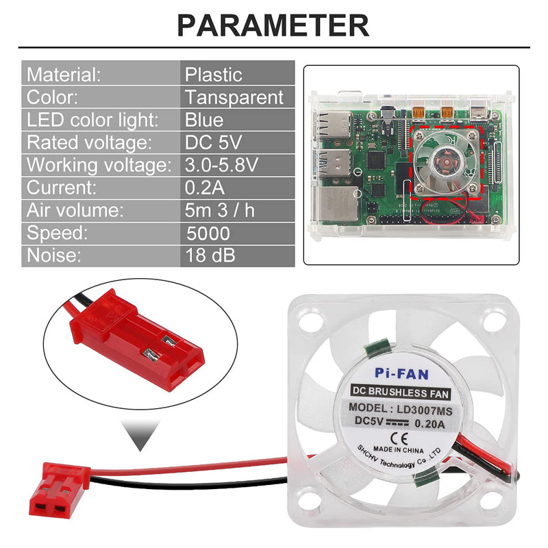  [AUSTRALIA] - MakerFocus 4pcs Raspberry Pi 4 Fan Raspberry Pi Cooling Fan Brushless CPU Quiet LED Cooling Fan DC5V 30mm 30mm Fan Silent Cooler Radiator for Raspberry Pi 4 Model B, Raspberry Pi 3B+ 3B 2B+ Transparent