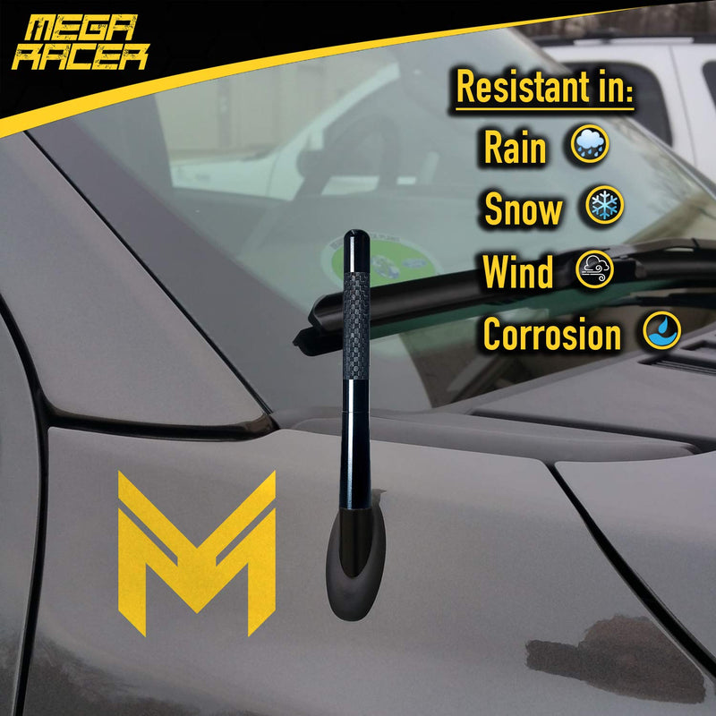  [AUSTRALIA] - Mega Racer 5" 127 mm Carbon Fiber Polished Finish Black Short Antenna with Internal Copper Coil AM FM Compatible for Car and Truck Vehicle, 1 Piece