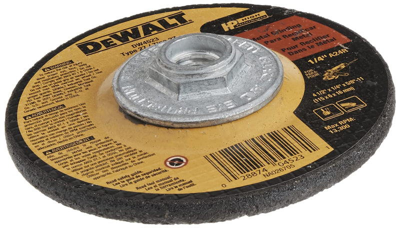  [AUSTRALIA] - DEWALT Grinding Wheel, General Purpose for Metal, 4-1/2-Inch x 1/4-Inch x 5/8-Inch (DW4523)