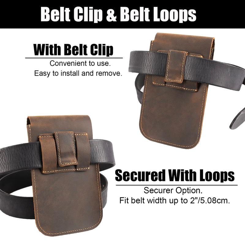  [AUSTRALIA] - Topstache Leather Phone Holster,Samsung S22 Plus Belt Holder, iPhone 13 Pro Max Case for Belt,Universal Phone Pouch with Belt Clip for iPhone 14 Pro Max, Flip Cellphone Cases Darkbrown