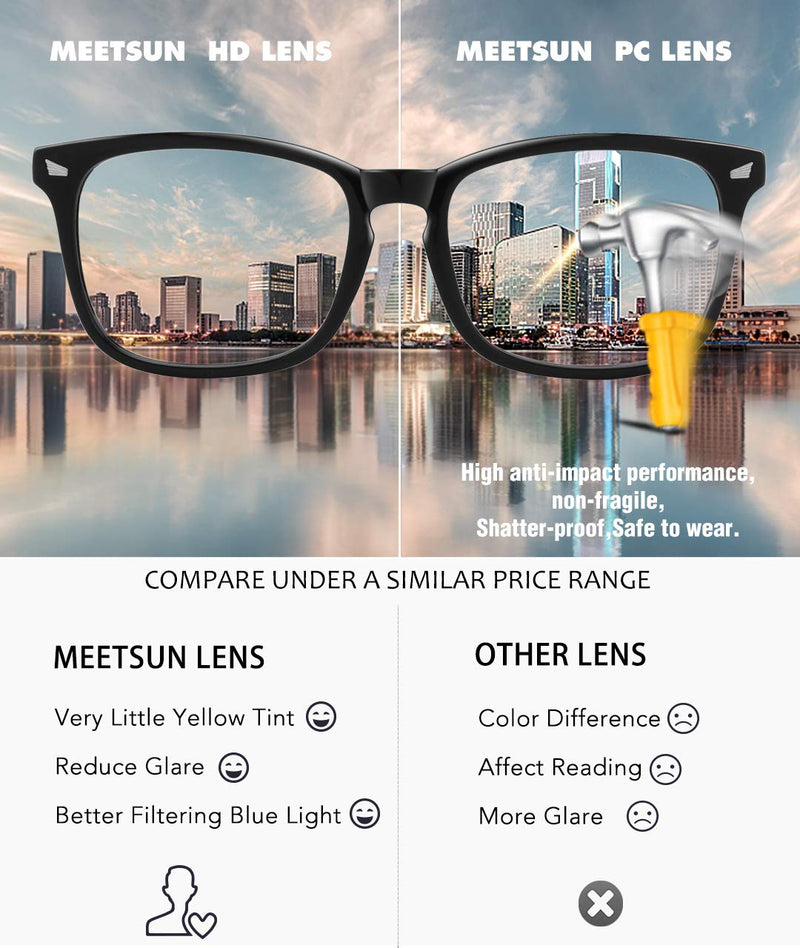 MEETSUN Blue Light Blocking Glasses, Anti Eye Strain Headache (Sleep Better),Computer Glasses UV400 Transparent Lens 2 Pack Black +Leopard Lens 53 Millimeters - LeoForward Australia