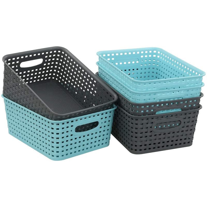  [AUSTRALIA] - Joyeen Plastic Storage Bins, Office Basket, Grey Blue Baskets, Set of 6