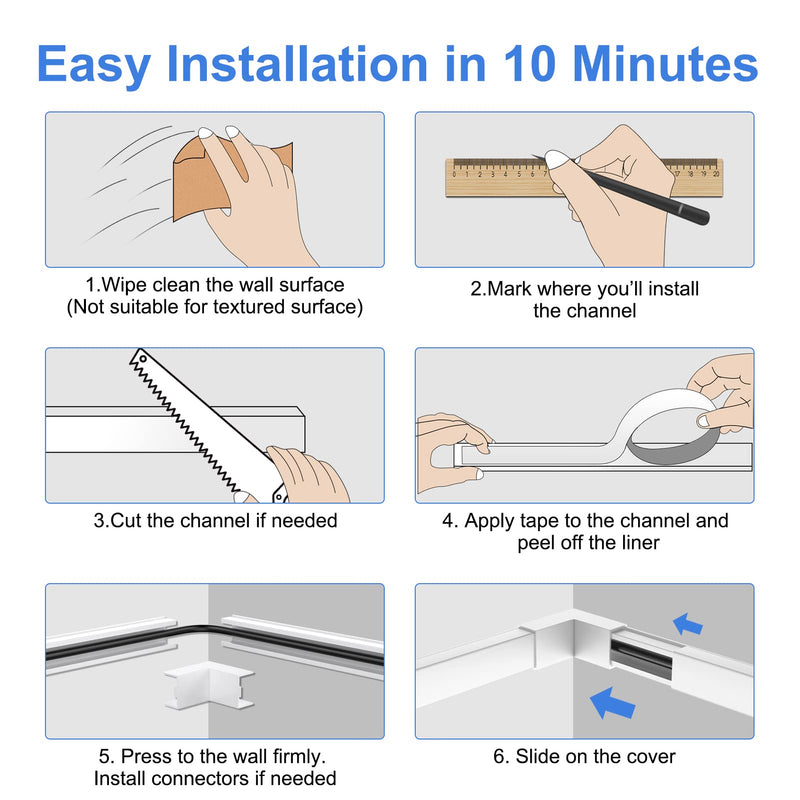  [AUSTRALIA] - 125in Cord Hider - Yecaye One-Cord Channel Cable Concealer - Cord Cover Wall - Easy Install Cable Management System for Max 2 Small Wires, Cable Raceway Home Office, 8X L15.7in W0.59in H0.4in, White