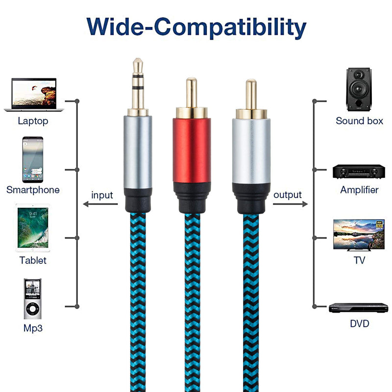 RCA to 3.5mm Aux Cable 30 ft Hftywy Braided 3.5mm Male to 2RCA Male Stereo Y Splitter RCA Cable. for Smartphones, MP3, Tablets, Speakers,Home Theater,HDTV 30ft - LeoForward Australia