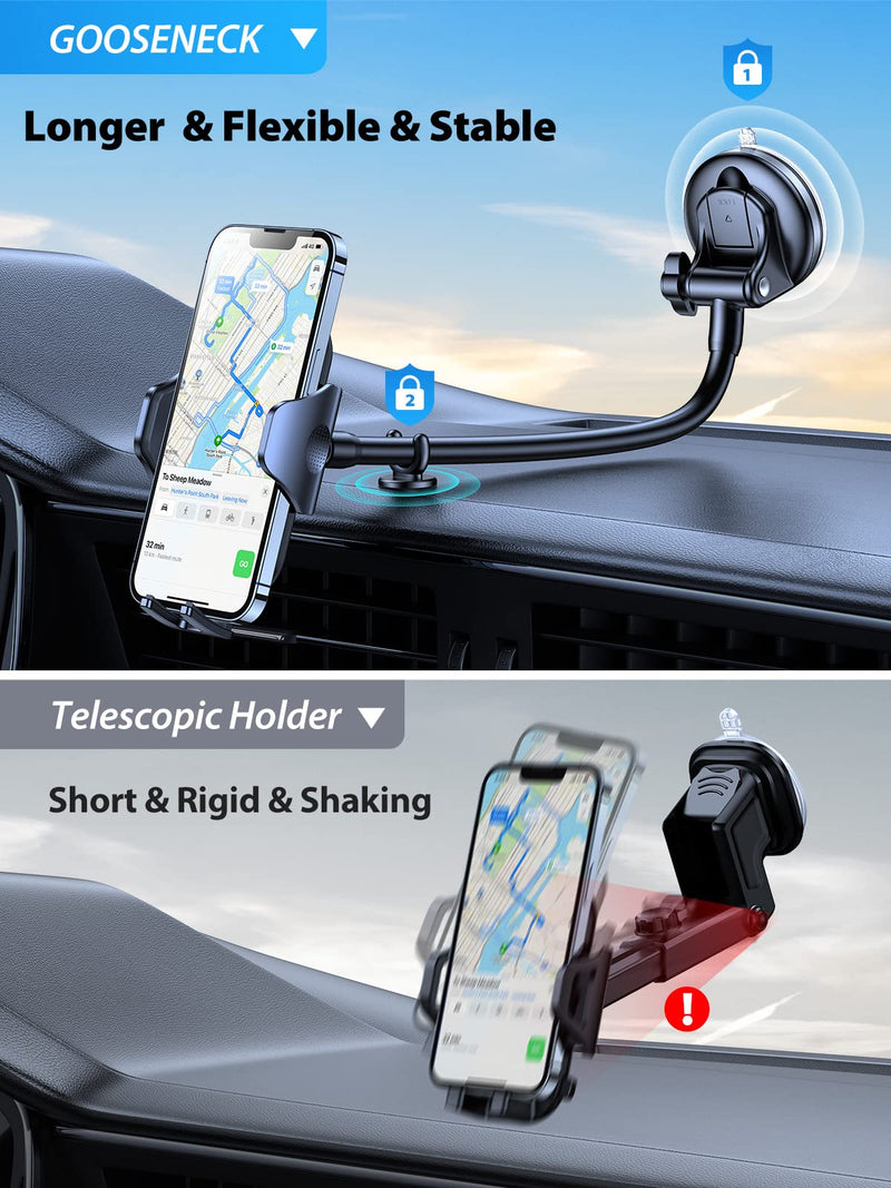  [AUSTRALIA] - VICSEED [All Cars Friendly] Phone Mount for Car [Flexible Durable Long Arm] Car Phone Holder Mount Windshield Dashboard Strong Suction Cell Phone Holder Car for iPhone 14 13 Pro Max All Mobile Phones