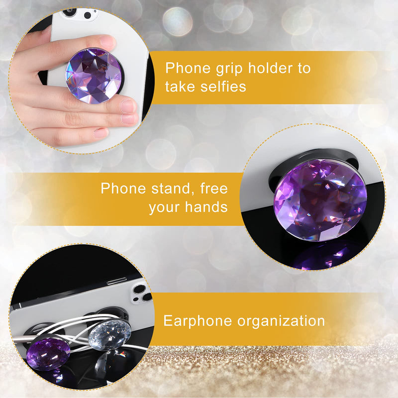  [AUSTRALIA] - Frienda 8 Pieces Disco Crystal Phone Grip Holder Collapsible Finger Kickstand with Bling Disco Top Self-Adhesive Expanding Stand Universal Electronic Accessories for Phones Tablets