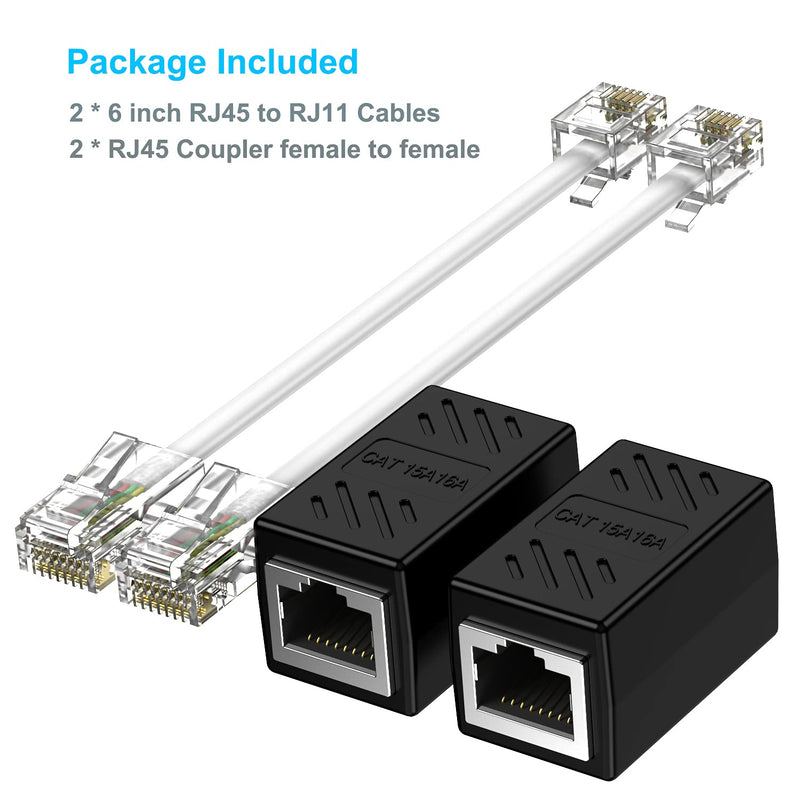  [AUSTRALIA] - Ethernet to Phone Line Adapter, (2 Pack) Phone Line to Ethernet Adapter RJ45 8P8C Female to RJ11 6P4C Male Converter Adapter Cable - Black