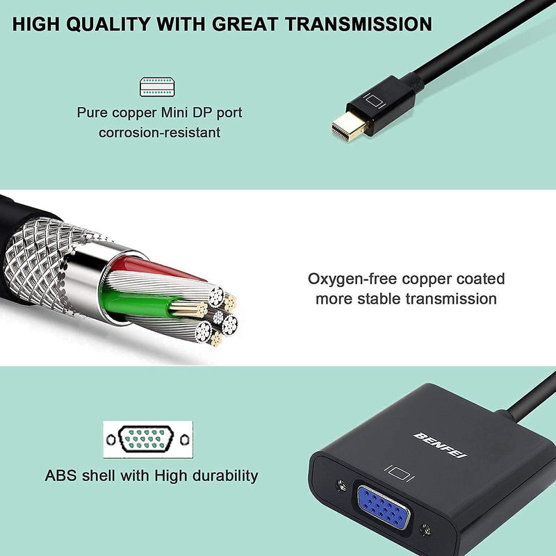 Mini DisplayPort to VGA, Benfei Mini DP Display Port to VGA (Thunderbolt Compatible) Male to Female Adapter Compatible for ThinkPad SurfacePro PC 1 PACK - LeoForward Australia