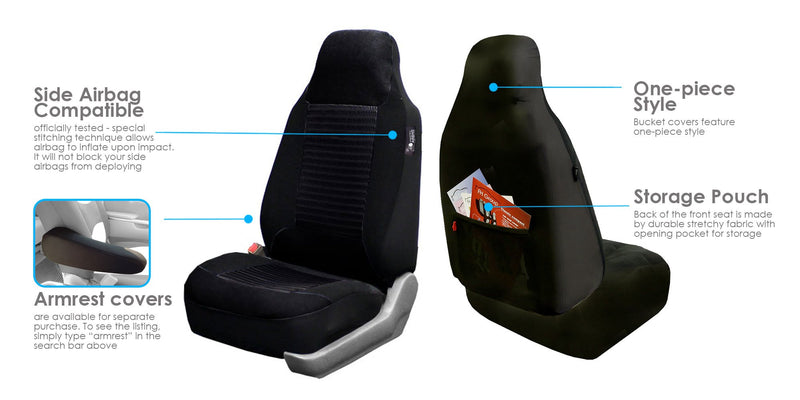  [AUSTRALIA] - TLH Premium Fabric Seat Covers Front Set, Airbag Compatible, Black Color-Universal Fit for Cars, Auto, Trucks, SUV