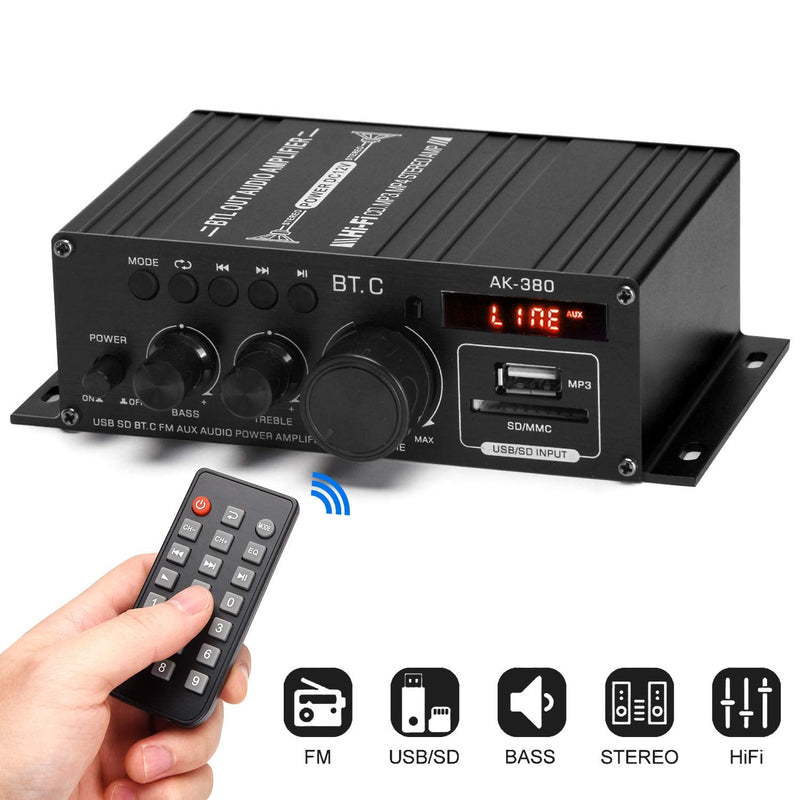  [AUSTRALIA] - Facmogu AK380 400W+400W Mini Audio Power Amplifier, 2.0 CH Bluetooth 5.0 Receiver Speaker Amp with 12V 5A Power Supply, Bass & Treble Control Music Player Sound Amplifier for Car Home Garage AK380 (RMS 40W+40W, w/BT)