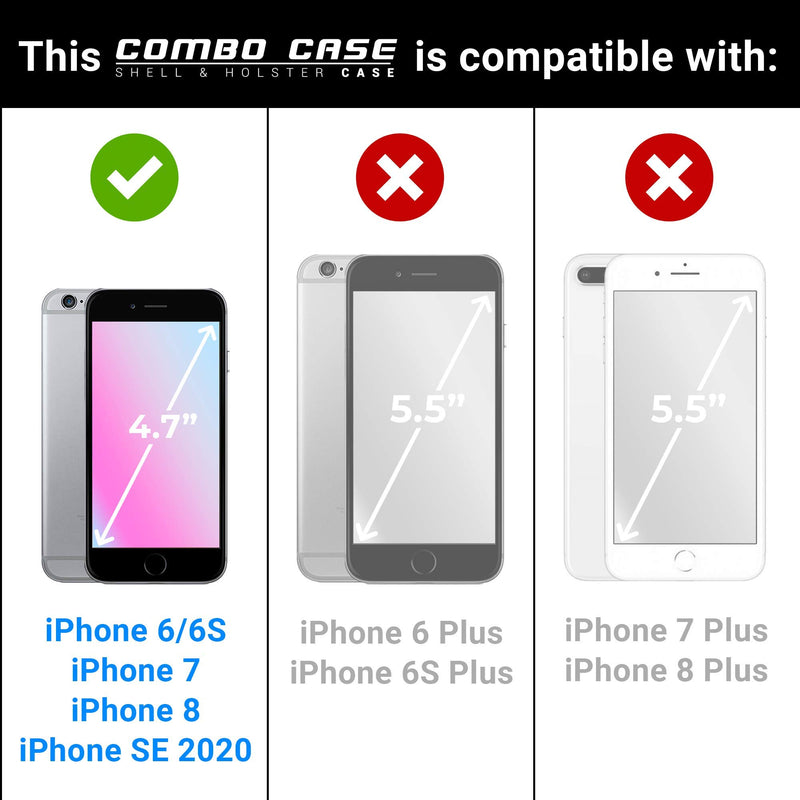  [AUSTRALIA] - Aduro iPhone SE2/8/7/6/6s Holster Case, Combo Shell & Holster Case - Super Slim Shell Case with Built-in Kickstand, Swivel Belt Clip Holster for Apple iPhone SE 2nd Gen (2020) 8, 7, 6, 6s