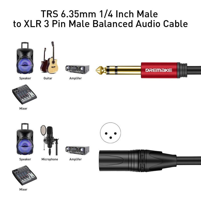  [AUSTRALIA] - DREMAKE 25 Foot TRS Stereo 6.35mm 1/4 Inch to XLR Balanced Mic Cable Male to Male Audio Patch Cord for Speakers, Amplifier 25FT/7.5M