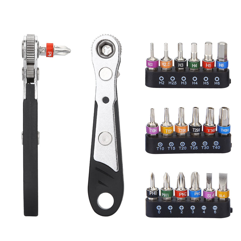  [AUSTRALIA] - Gazeer 19pcs S2 Micro Ratchet Wrench Screwdriver Bit Set with Phillips,Slotted,Hexagon and Torx 1/4" Drive Size,Reversible Drive Handle and Multi Bits Set