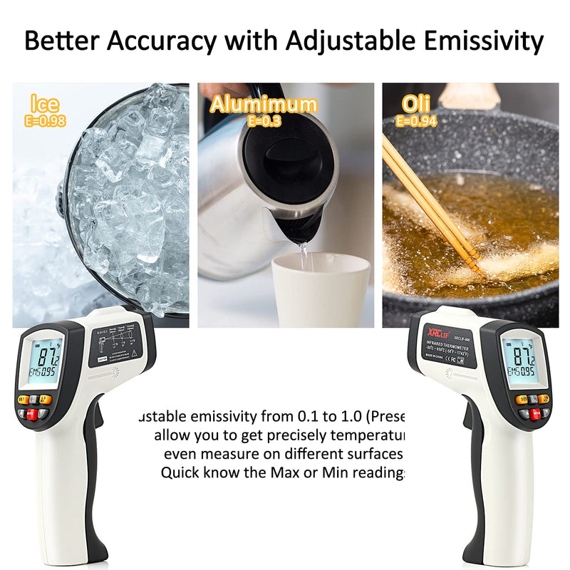  [AUSTRALIA] - Laser infrared thermometer temperature gun for measuring high temperatures -50°C ~ 950℃, data storage, max/min measurement (not for humans) -50～950℃ gray