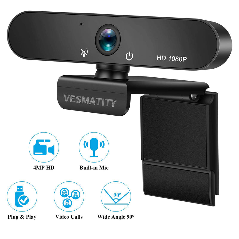  [AUSTRALIA] - 1080P Webcam with Microphone VESMATITY HD Web Camera with Auto Light Correction Plug and Play USB Webcam and Wide View Angle for Desktop/Streaming/Video Calling Recording/Meeting/Online Teaching