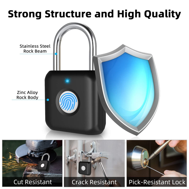  [AUSTRALIA] - Fingerprint Padlock, Pothunder Padlock, Locker Lock, Combination Lock, Gym Locker Lock with Fingerprint and Bluetooth Unlock, USB Rechargeable, Suitable for Gym, Gate, Door, School, Locker(P8BF-Black) Black