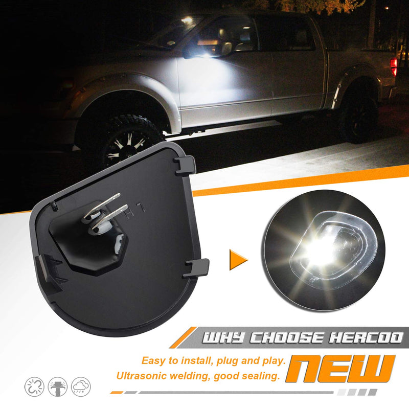  [AUSTRALIA] - HERCOO LED Puddle Lights Left and Right Side Mirror White Lamps Smoked Lens Compatible with 2010-2018 Dodge Ram 1500 2500 3500, Pack of 2