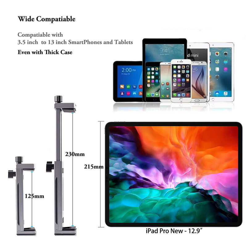  [AUSTRALIA] - Aluminum IPad Pro Tripod Mount Adapter Holder with Cold Shoe Ball Head and Bluetooth Shutter for iPad Pro 12.9 11 10.5, iPad Air Mini, Surface Galaxy Tab, Video Recording 3.5 to 13.5" iPhone Tablet