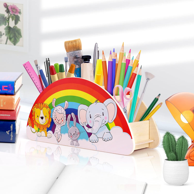  [AUSTRALIA] - Springflower Classroom Supply For Kids, Rainbow Wooden Pen & Pencil Holders, Homeschool Desk Storage, Bright Colors Desk Organizer for Office, Classroom Craft Keeper.