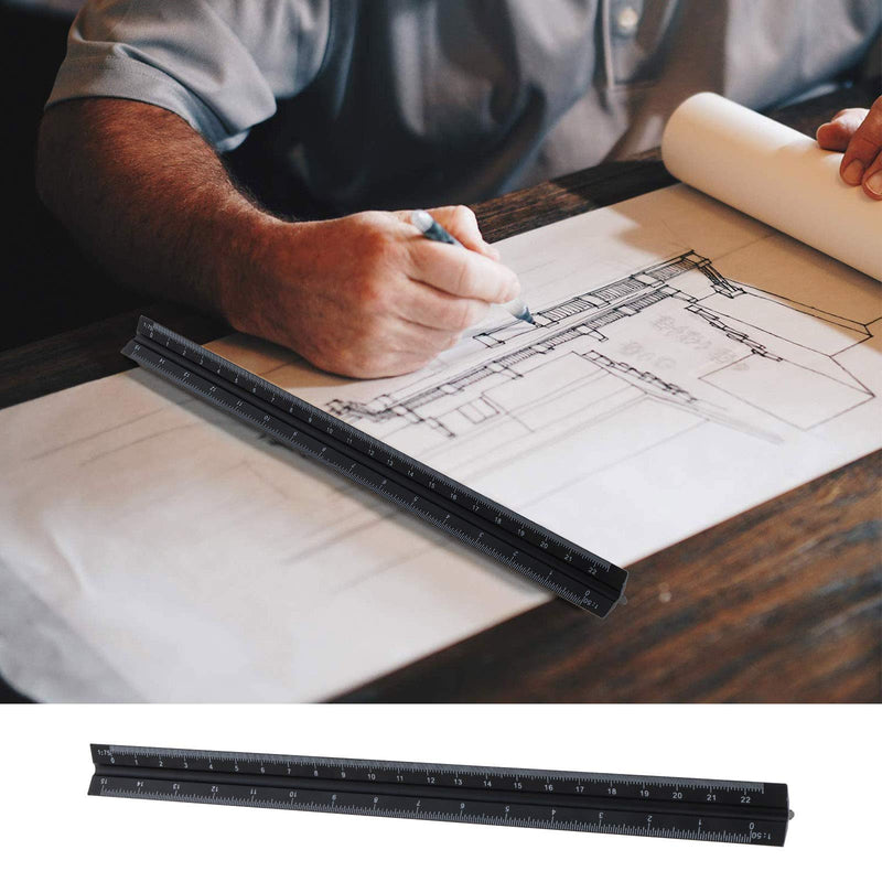 Triangular Scale Ruler 30cm Black Aluminum Alloy Metric Ruler 1:20 1:25 1:50 1:75 1:100 1:150 for Architect Drafting Engineer Measuring Tools - LeoForward Australia