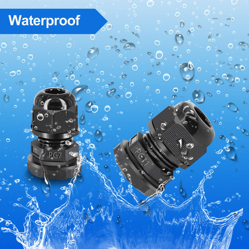  [AUSTRALIA] - NineLeaf 5 Different Sizes Cable Gland, 4 Connectors of Each Size IP68 Waterproof Adjustable Cable Connectors Adjustable 3-13mm Cable Glands Joints with Gaskets -PG7, PG9, PG11, PG13.5, PG16