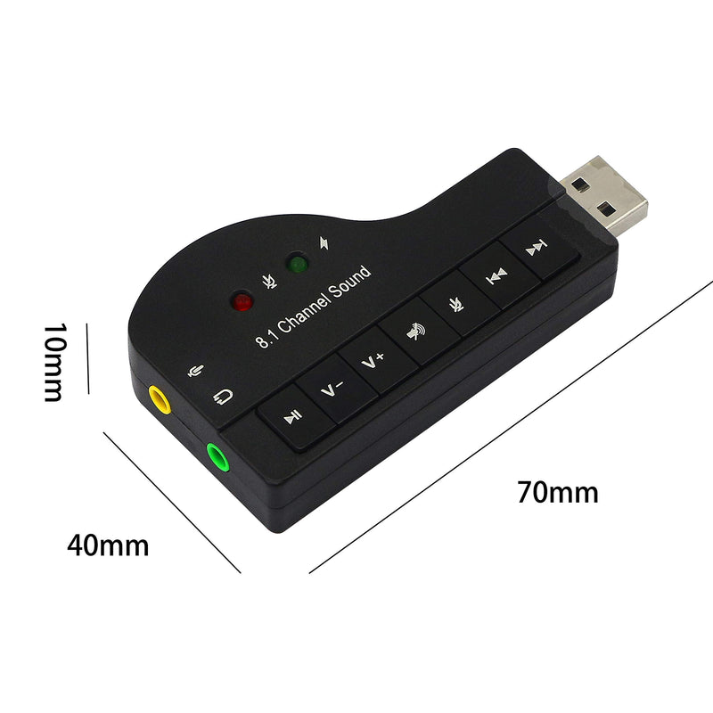  [AUSTRALIA] - GELRHONR USB Sound Card,8.1 Channel USB to 3.5mm External Sound Card Audio Adapter Virtual 3D Sound - Plug and Play with LED Light for Desktop Laptop -Black