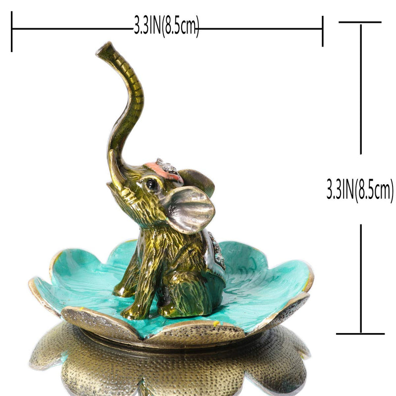  [AUSTRALIA] - Waltz&F Raise Nose Elephant on Petal Metal Ring Jewelry Holder Trinket Box Figurine Collectible Table Centerpiece Decor
