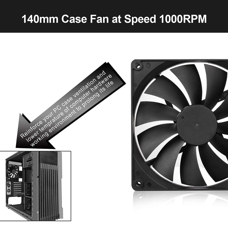  [AUSTRALIA] - 140mm Case Fan Quiet High Performance PC Fan 140mm Standard Case Fan 3pin 4pin Molex Connector 12V DC Computer PC CPU Case Fan 1000RPM 2-Pack 140mm Fan 2-Pack