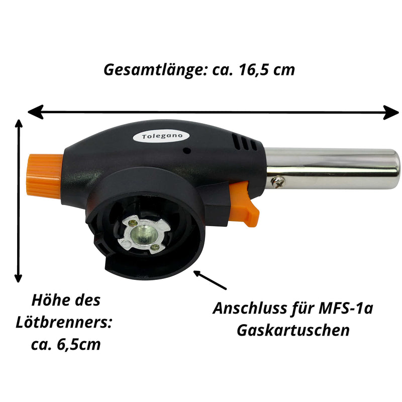  [AUSTRALIA] - Tolegano soldering burner with 4 MFS-1a bayonet gas cartridges 227g with piezo ignition blowtorch Bunsen burner burner attachment flambé burner soldering burner Incl. 04 gas cartridges