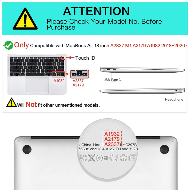  [AUSTRALIA] - MOSISO Compatible with MacBook Air 13 inch Case 2020 2019 2018 Release A2337 M1 A2179 A1932 Retina Display Touch ID, Plastic Hard Shell&Keyboard Cover&Screen Protector&Storage Bag, Black