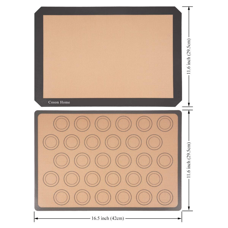  [AUSTRALIA] - Coson Home Silicone Baking Mat Macaron Mat Sheet, Pro Non-Stick Reusable Sheet Food Safe Tray Pan Liners Set of 2, 11.6x16.5 inches (LxW)