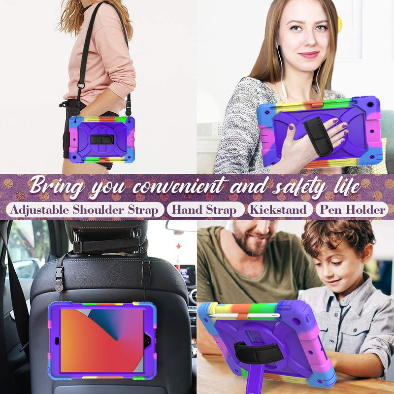  [AUSTRALIA] - BMOUO iPad 9th Generation Case, iPad 8th/7th Generation Case, iPad 10.2 Case,Hybrid Shockproof [360 Rotating Stand] [Hand Strap] [Pencil Holder] Kids Case for New iPad 10.2" 2021/2020/2019 - Purple