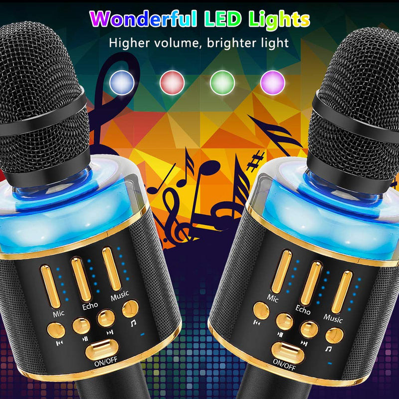 Verkstar Karaoke Microphone for Kids & Adult, Handheld Wireless Bluetooth Karaoke Mic Speaker Music Player Recorder with LED Lights for Birthday Party, Wedding, Christmas black gold - LeoForward Australia